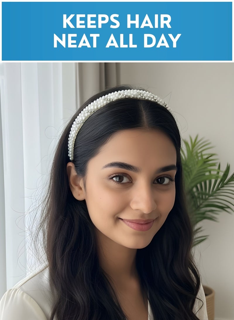 طوق رأس مرصع باللؤلؤ للنساء مع مشابك شعر متناسقة - طقم إكسسوارات شعر للعرائس والحفلات، طوق شعر زفاف مرصع بأحجار الراين، إكسسوارات شعر فاخرة وأنيقة - Image 3